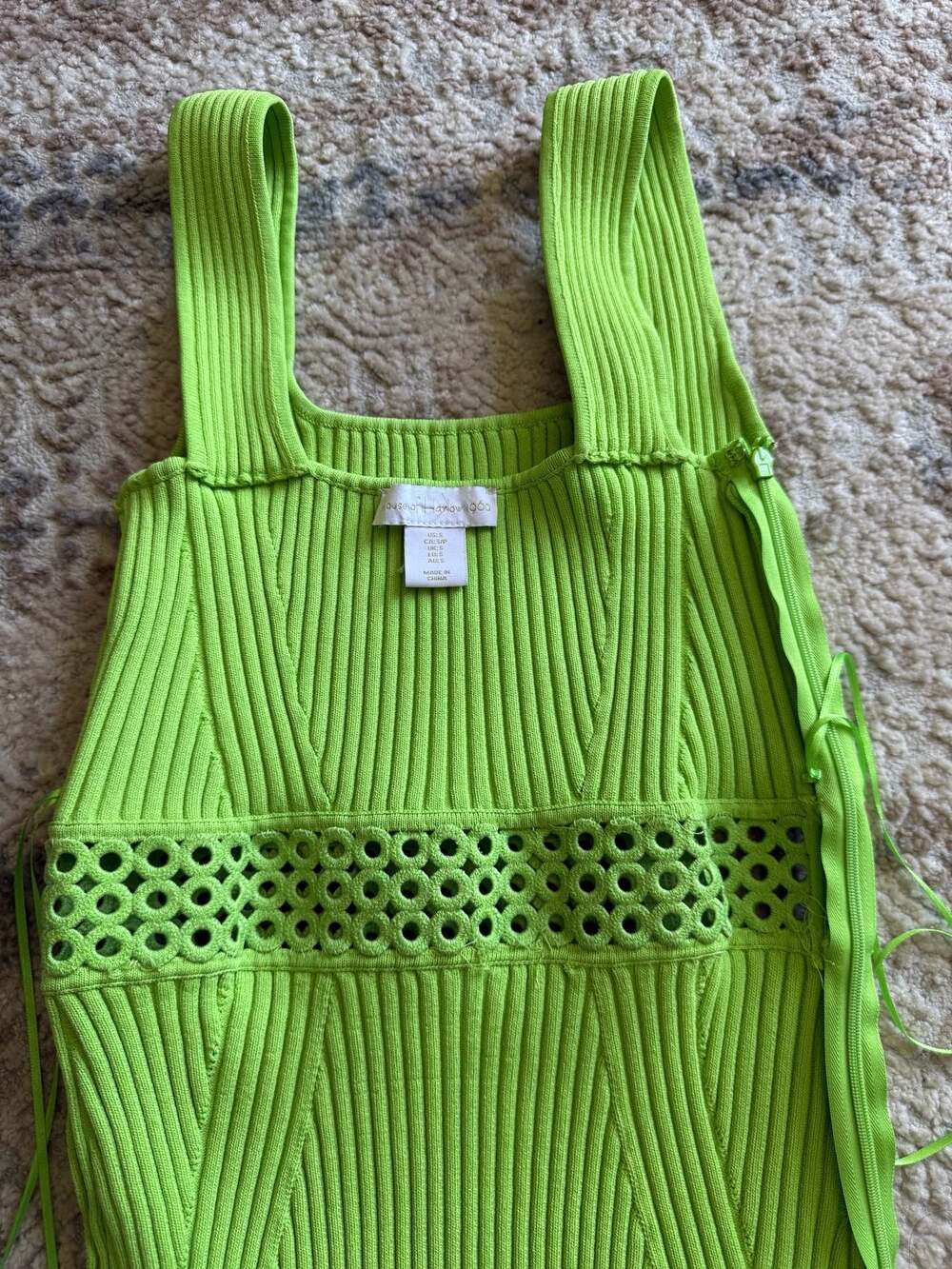 House of Harlow 1960 Ribbed Knit Eyelet Waist Midi Dress in Lime Green - Picture 6 of 8
